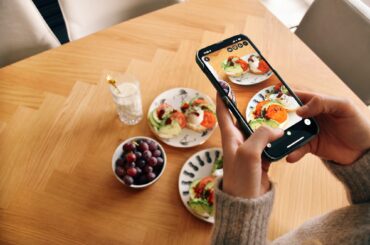 Taking a picture of breakfast foods for social media account