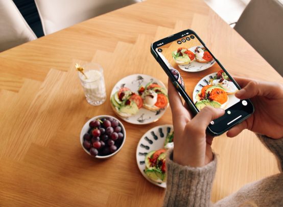 Taking a picture of breakfast foods for social media account